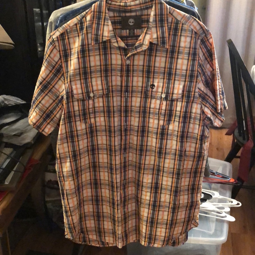 Timberland Button down short sleeve plaid shirt